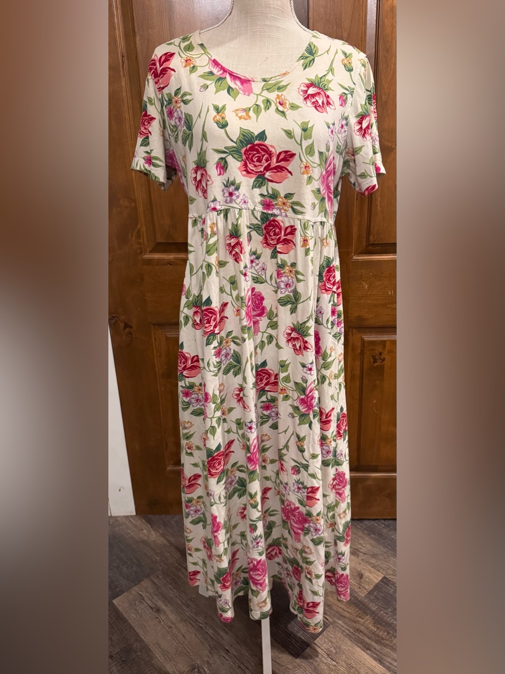 VTG Pierre Cardin Cotton maxi floral dress w/ pockets short sleeve SZ L